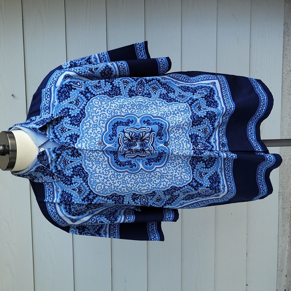DRAGONFLY Psychedelic Bandana Blue Pattern Short Sleeve Shirt Sz L